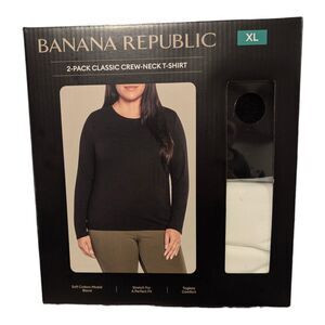Banana Republic Womens Long Sleeve Classic Crew Neck T-Shirt 1728291 Black XL